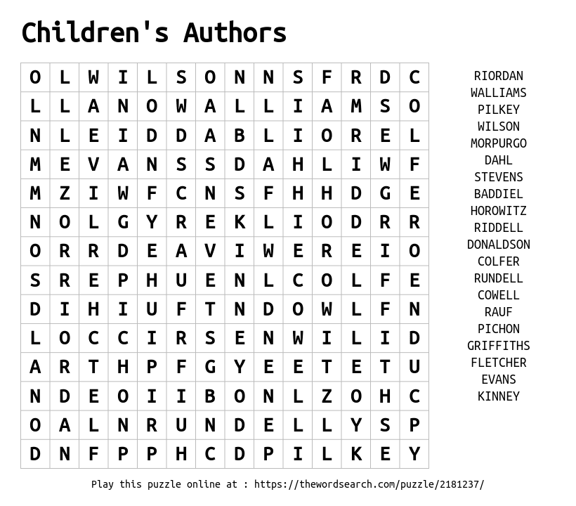 Download Word Search On Children s Authors