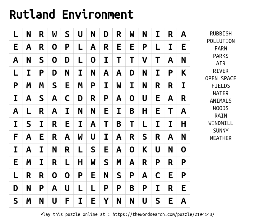 download word search on rutland environment