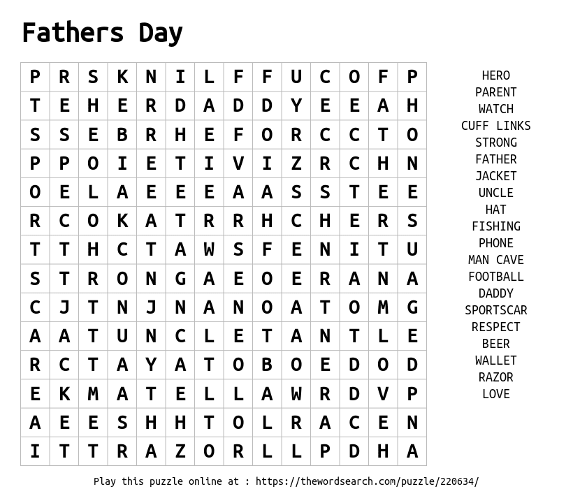 Fathers Day Word Search