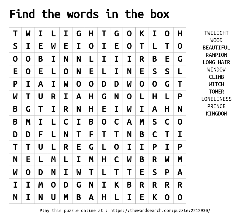 Box Word Search Puzzle  Free printable puzzles, Word search puzzle, Word  search puzzles printables