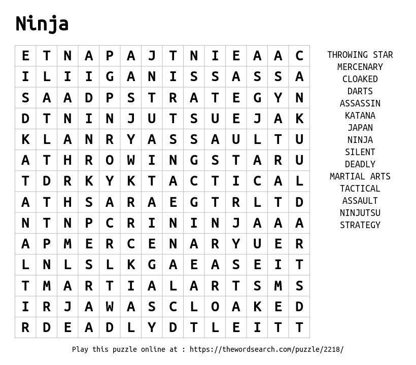 word search 2218