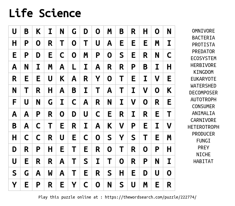 download word search on life science