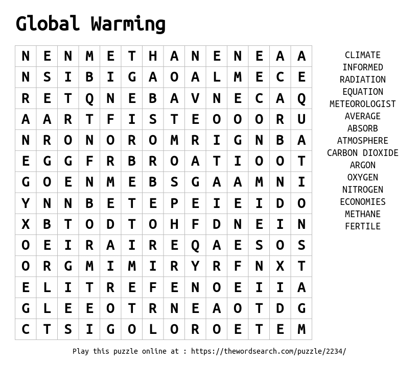 Download Word Search On Global Warming