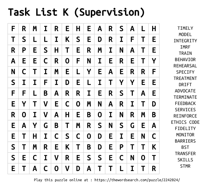 Word Search on Task List K (Supervision)