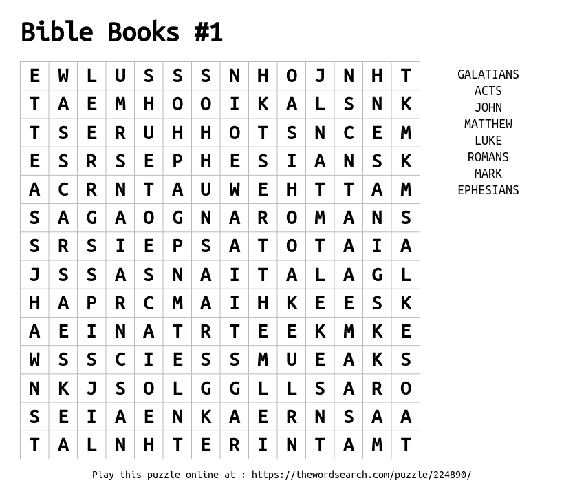 Word Search on Bible Books #1