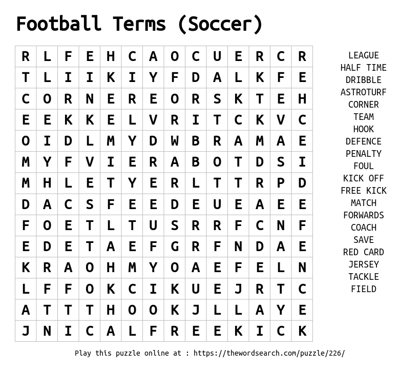 Download Word Search On Football Terms Soccer 