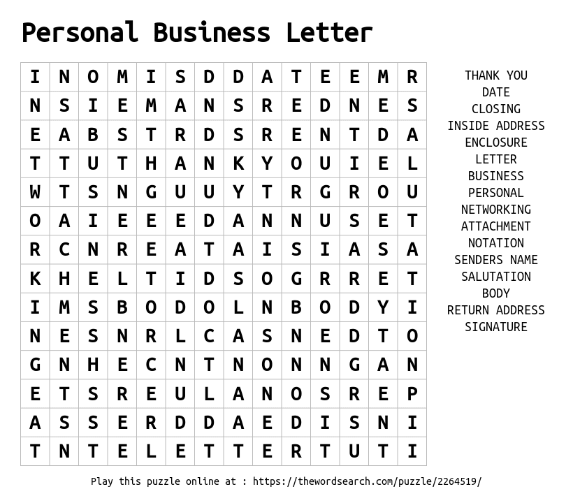 download word search on personal business letter