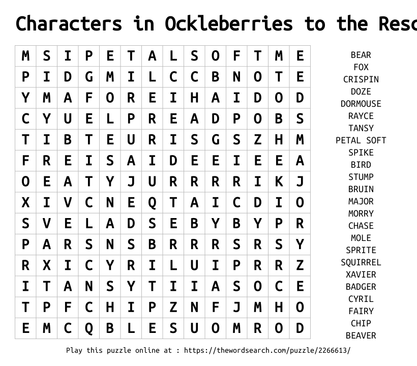 Word Search on Characters in Ockleberries to the Rescue