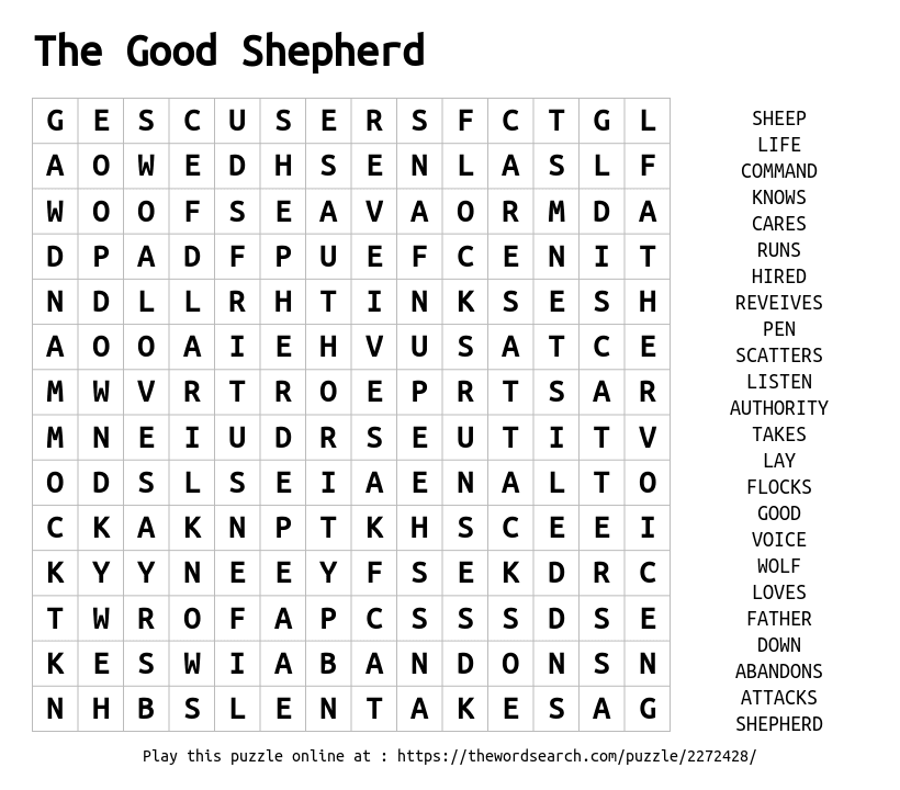 Download Word Search On The Good Shepherd