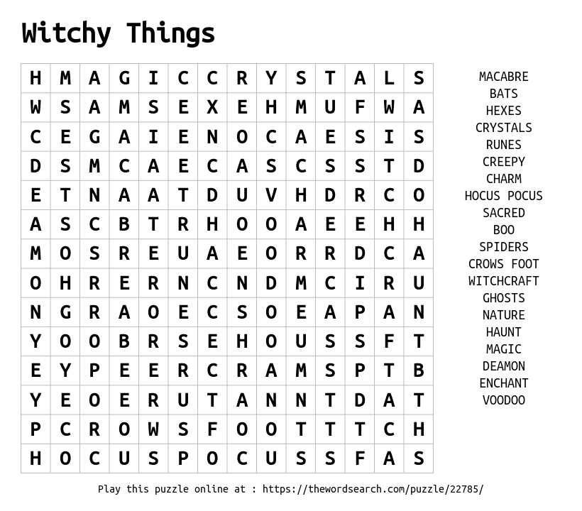 Word Search on Witchy Things