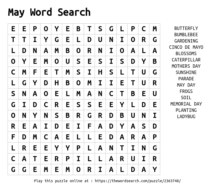 may word search word search