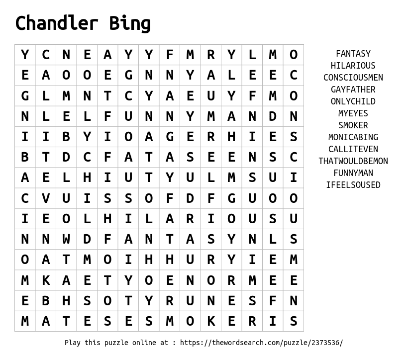 Chandler Bing Word Search