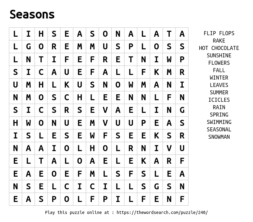 Download Word Search On Seasons