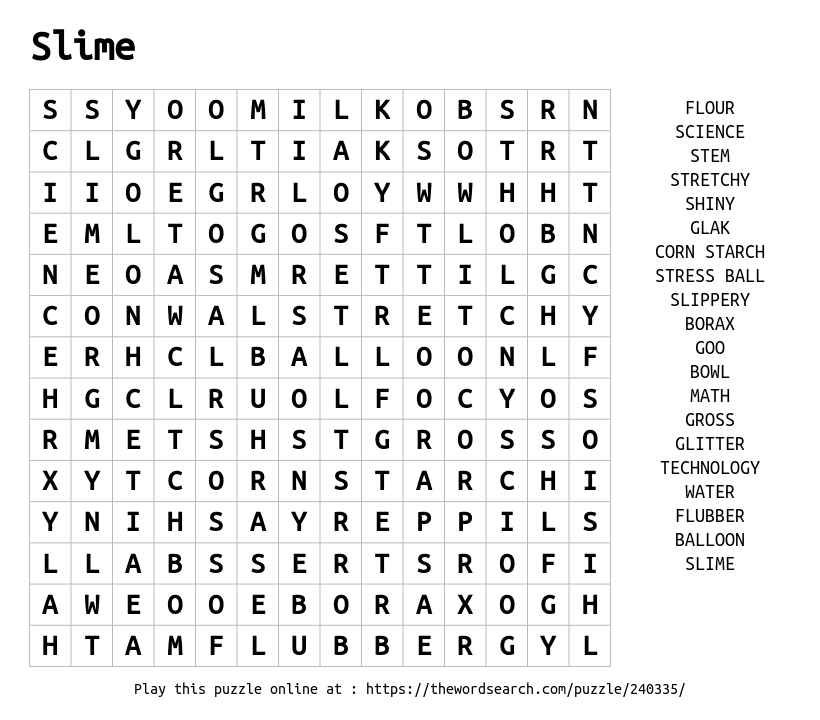 Slime Word Search