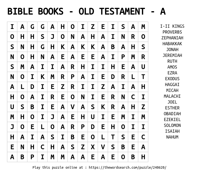 BIBLE BOOKS OLD TESTAMENT A Word Search