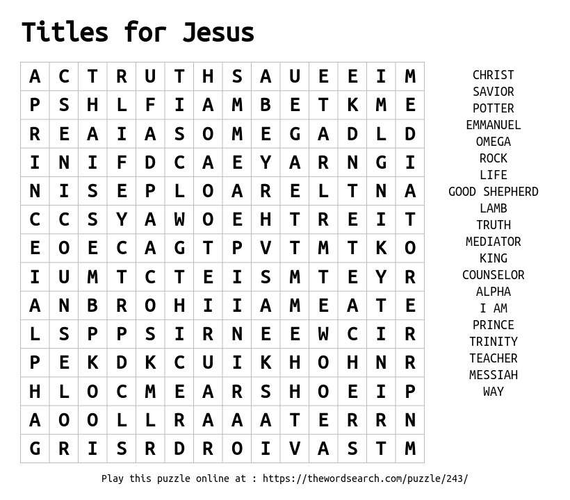 Download Word Search On Titles For Jesus
