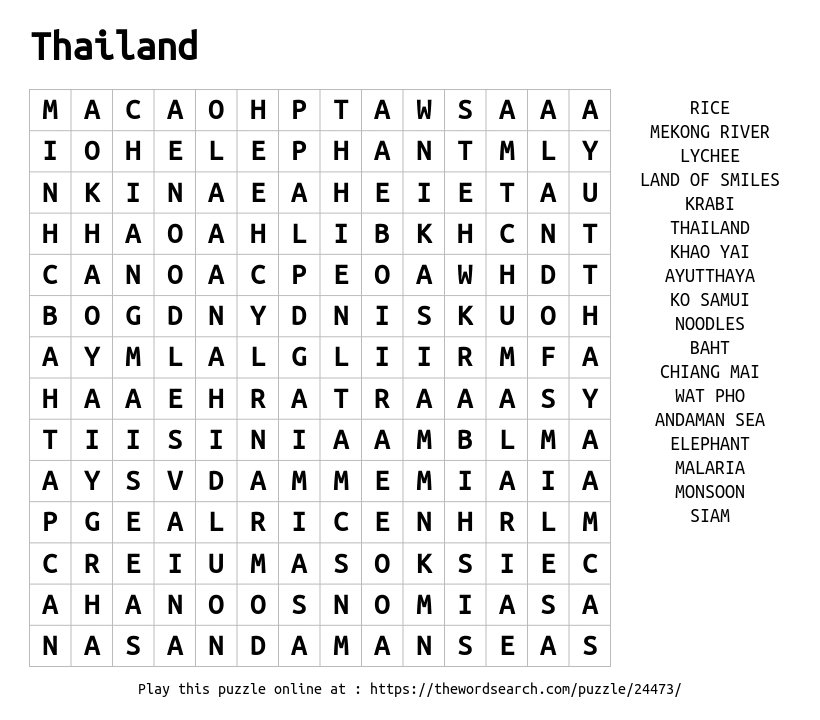 Download Word Search On Thailand