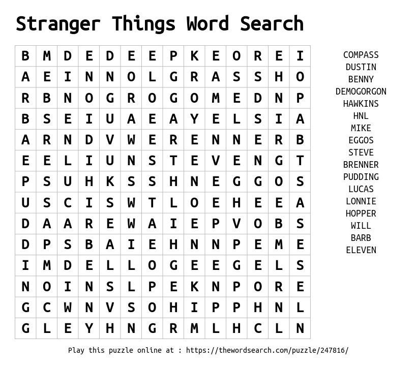 Download Word Search on Stranger Things Word Search