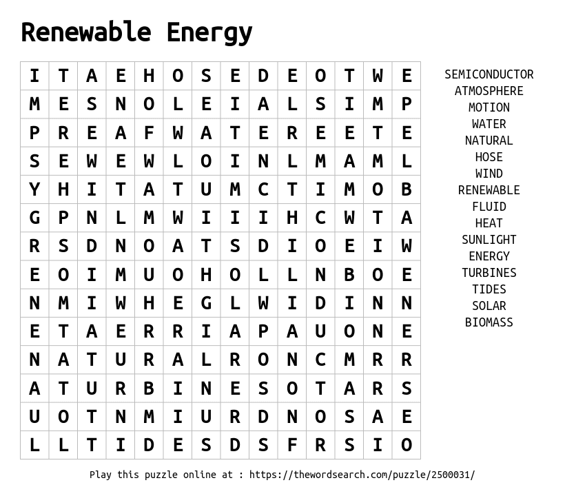 Download Word Search On Renewable Energy