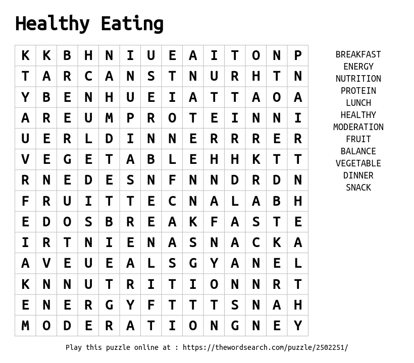 Download Word Search On Healthy Eating