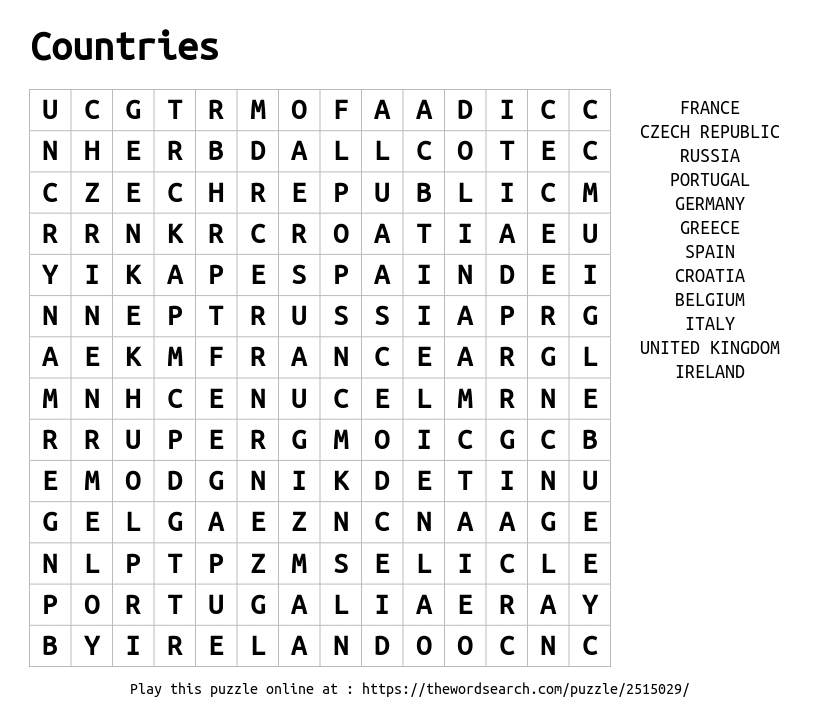 Download Word Search on Countries