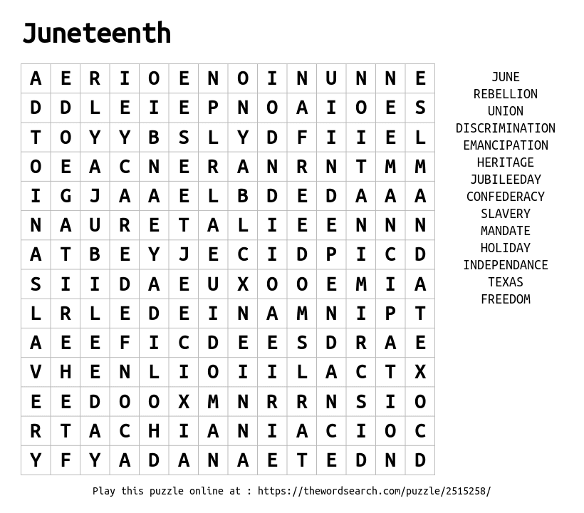 Juneteenth Word Search Juneteenth Word Search Puzzle Worksheet 