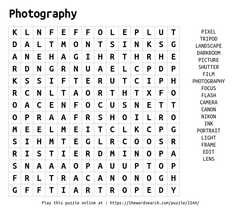 Download Word Search On Photography