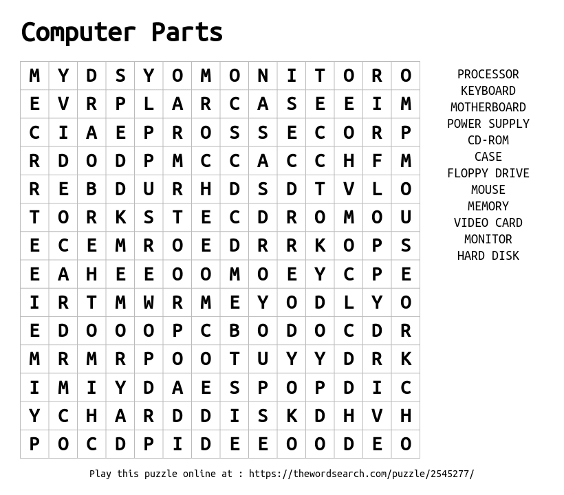 Download Word Search on Computer Parts