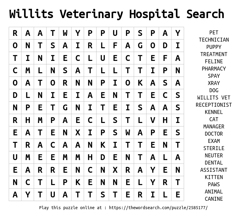 Word Search on Willits Veterinary Hospital Search