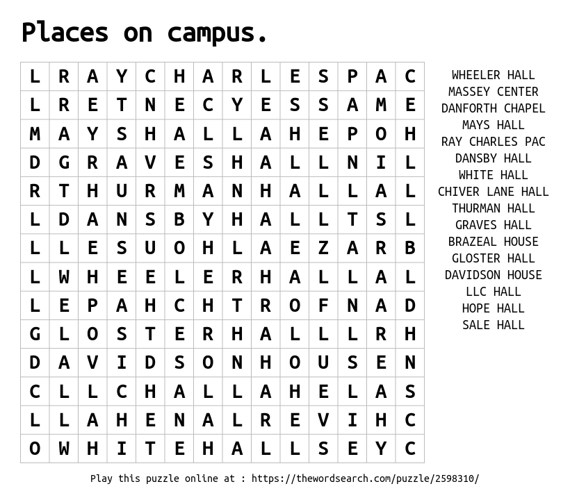 Download Word Search on Places on campus.