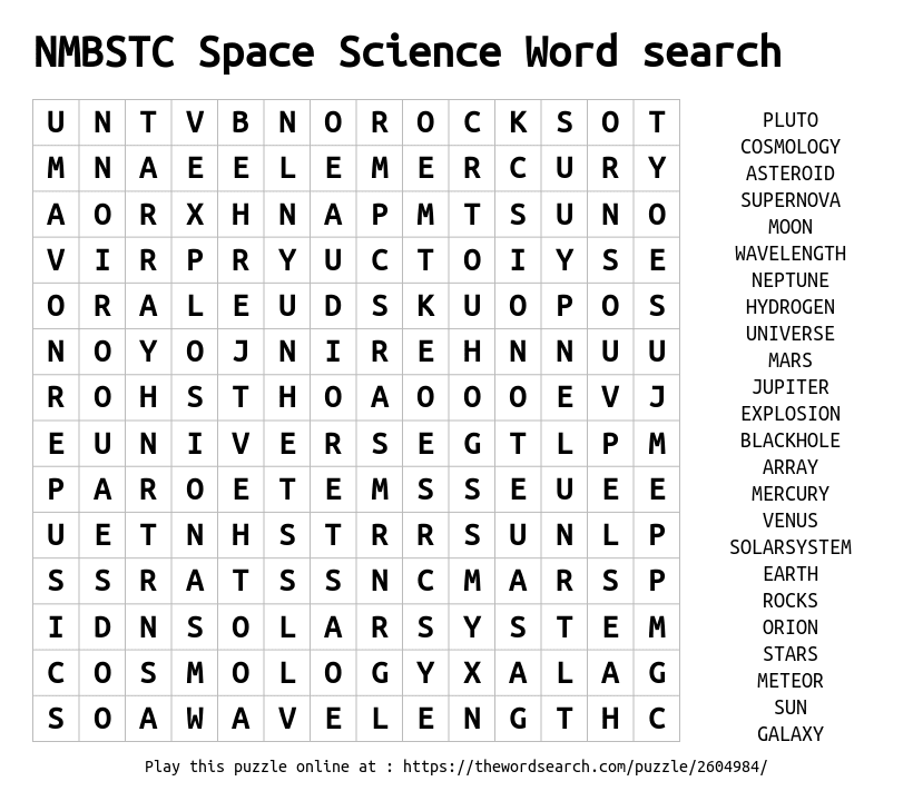 solar system science word search