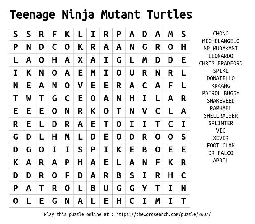 Night of the Ninjas Word Search - WordMint