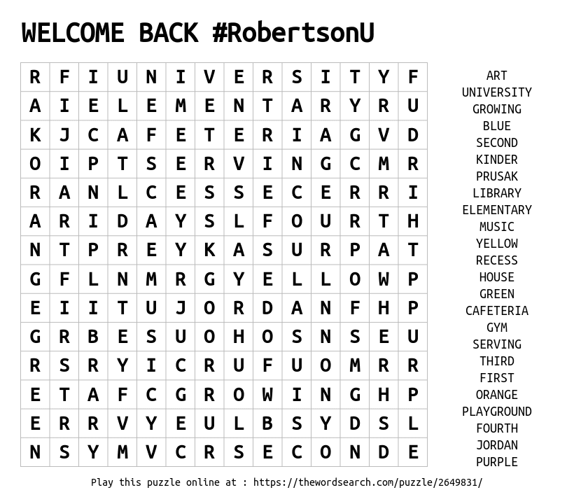 Word Search on WELCOME BACK #RobertsonU