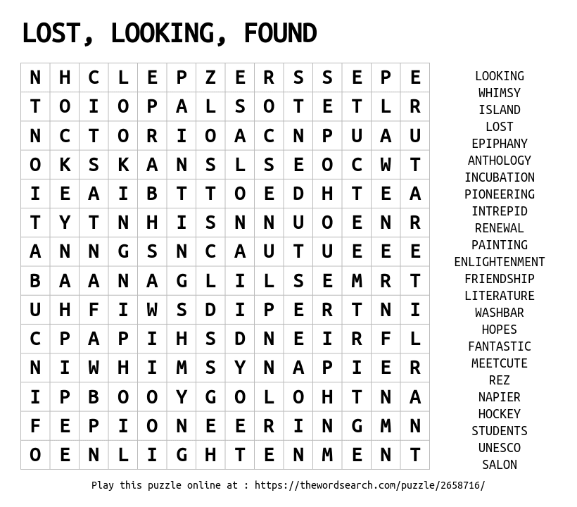 Download Word Search on LOST, LOOKING, FOUND