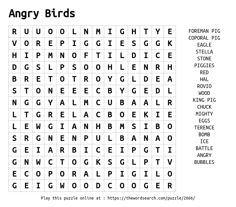 Word Search on Angry Birds