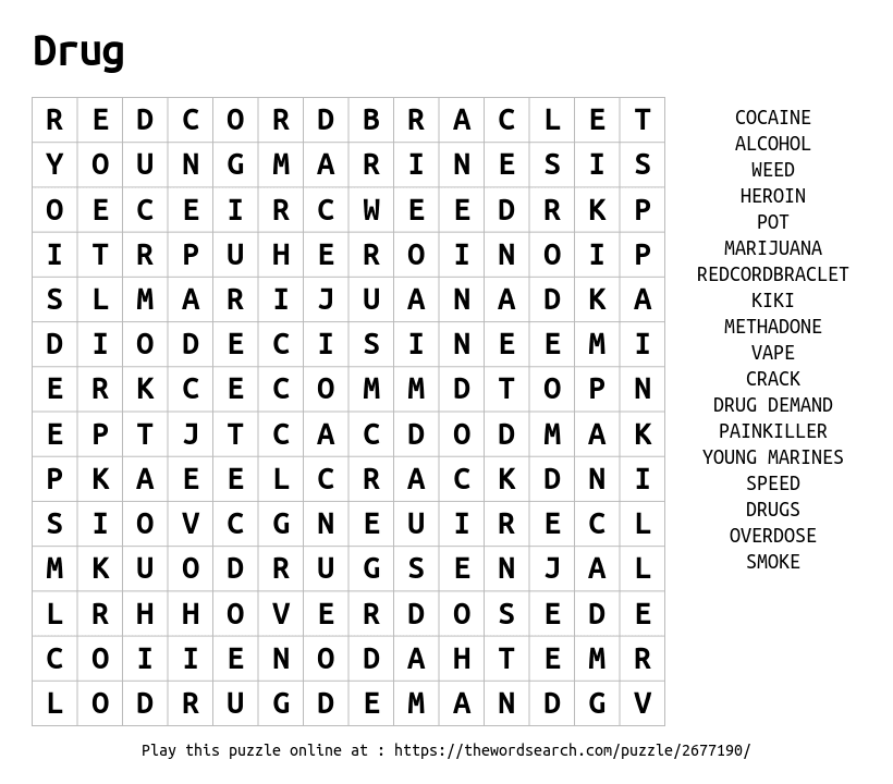 Addiction Word Search Printable