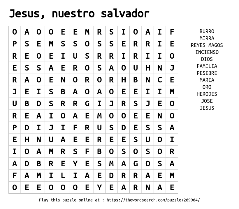 Jesus, nuestro salvador Word Search