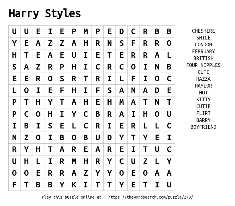 Word Search on Harry Styles