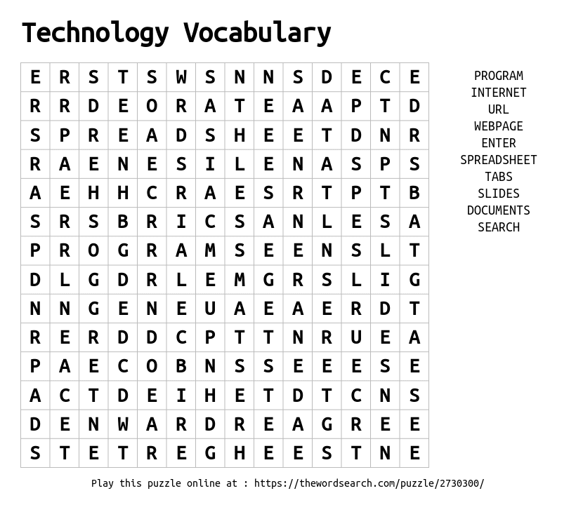 Download Word Search On Technology Vocabulary