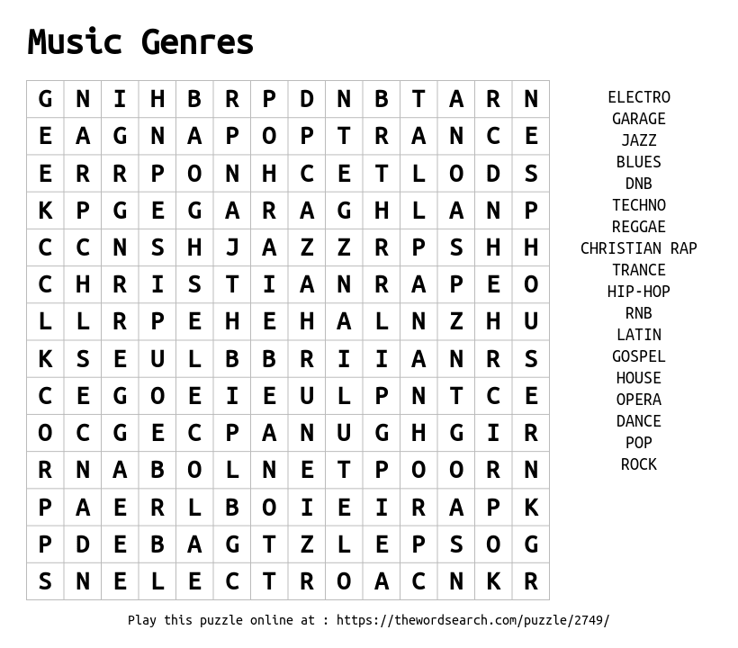 download word search on music genres