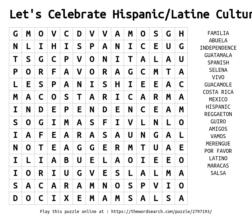 Download Word Search On Let s Celebrate Hispanic Latine Culture