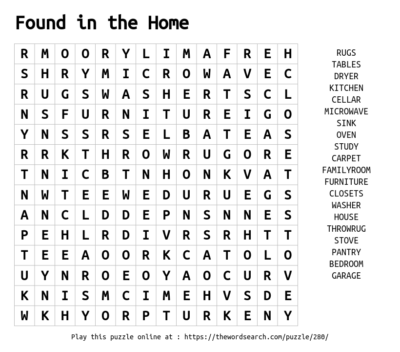 Word Search on Found in the Home