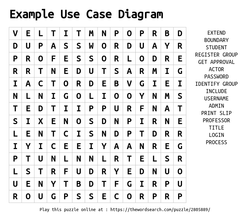 Word Search on Example Use Case Diagram