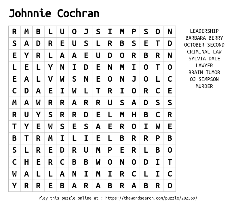 Word Search on Johnnie Cochran