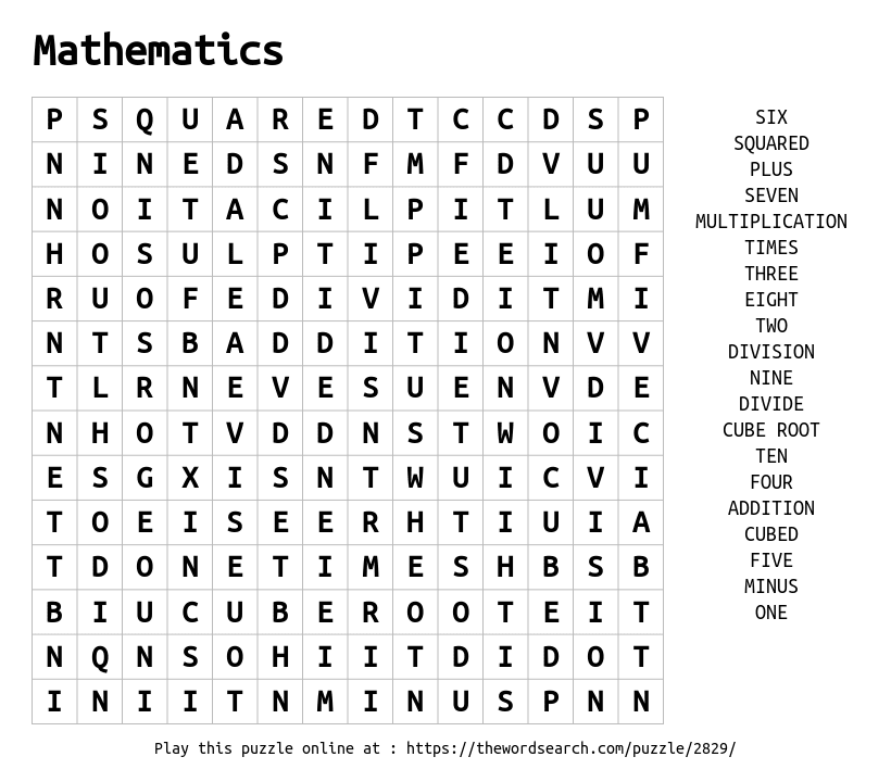 Math Word Search Free Printable