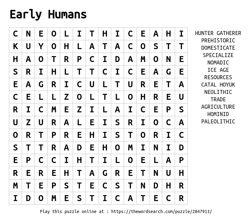 Download Word Search On Early Humans