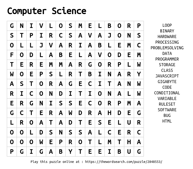 Word Search on Computer Science