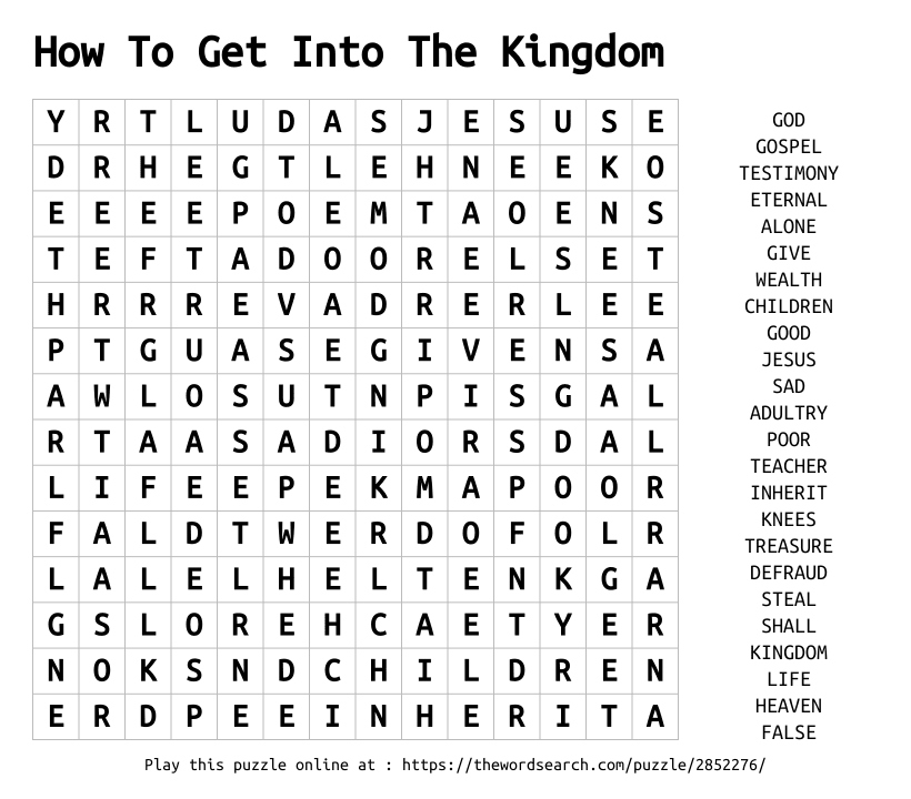 Download Word Search on How To Get Into The Kingdom