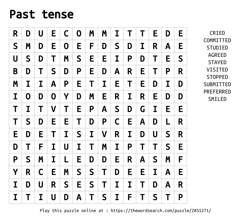 Download Word Search on Past tense