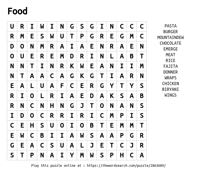 Food Word Search